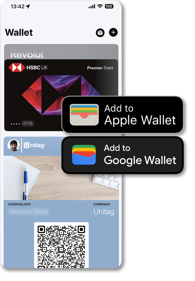 vCard Pro business card in Apple Wallet and Google Wallet