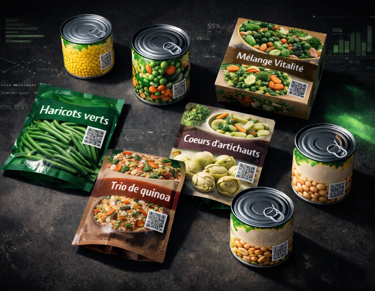 Emballages alimentaires avec un QR code GS1 imprimé sur chaque référence