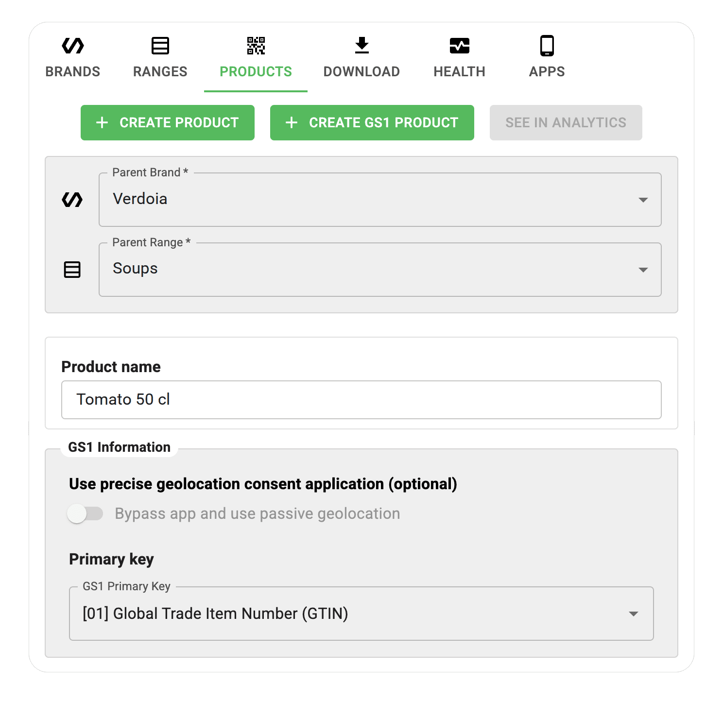 Unitag console: GS1 product dashboard with redirects and scan statistics