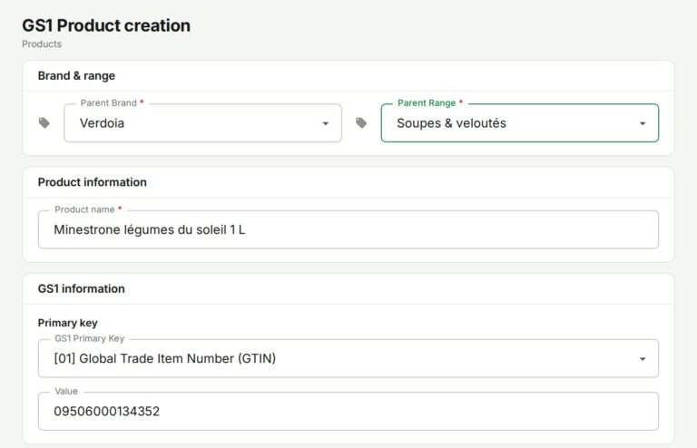 Unitag console: creating a GS1 product with GTIN and Digital Link QR code