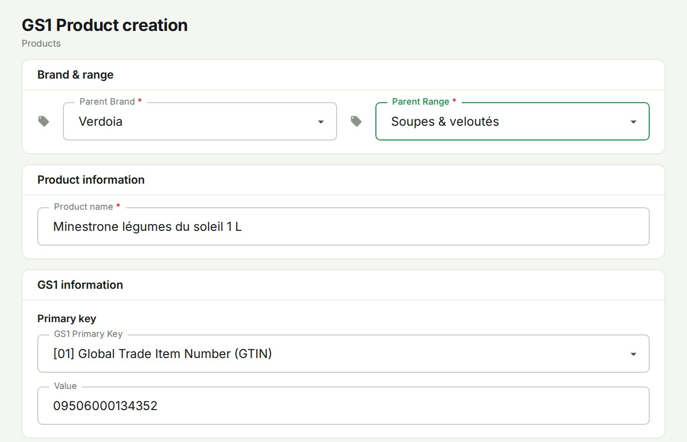 Unitag console: creating a GS1 product with GTIN and Digital Link QR code