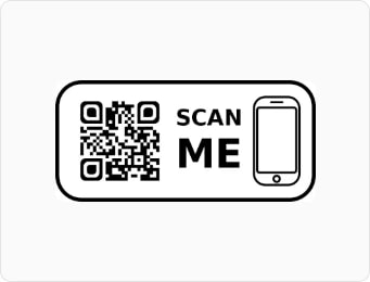 Un cadre arrondi contenant le QR code, la mention SCAN ME et un dessin de téléphone Un cadre arrondi contenant le QR code, la mention SCAN ME et un dessin de téléphone
