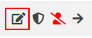Les icônes d'action d'une ligne de vCard, l'action de modification entourée Les icônes d'action d'une ligne de vCard, l'action de modification entourée
