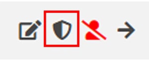 Les icônes d'action d'une ligne de vCard, l'action des permissions entourée Les icônes d'action d'une ligne de vCard, l'action des permissions entourée